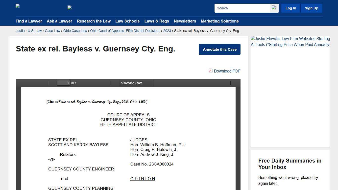 State ex rel. Bayless v. Guernsey Cty. Eng. :: 2023 :: Ohio Court of Appeals, Fifth District Decisions :: Ohio Case Law :: Ohio Law :: U.S. Law :: Justia