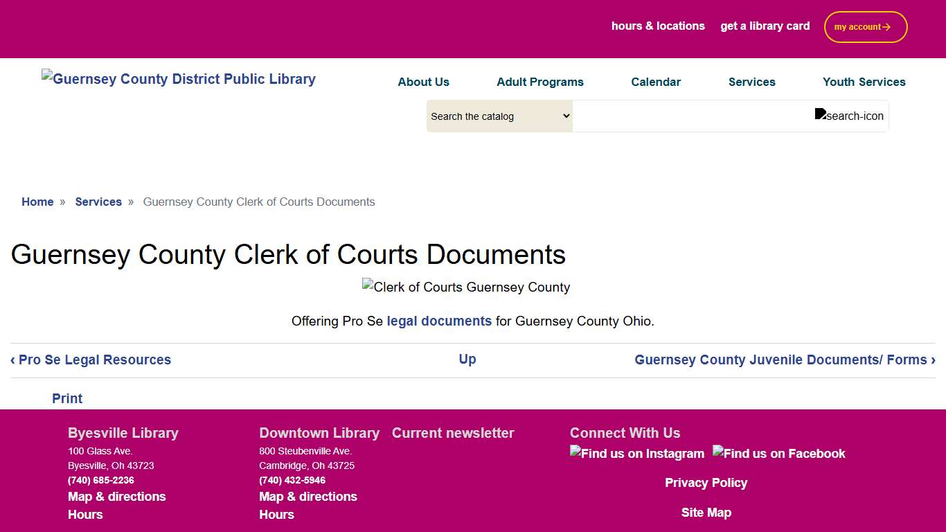 Guernsey County Clerk of Courts Documents | Guernsey County District Public Library